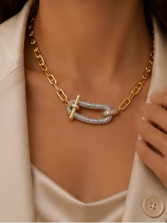 Luxury boutique Jewelry - Gold and Silver Link Toggle Necklace - Elegant Women’s Jewelry